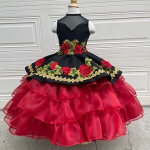 Elegant Black and Red Floral Dress